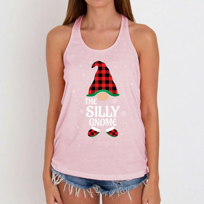 Silly Gnome Buffalo Red Plaid Matching Christmas Pajama Gift Women's Knotted Racerback Tank