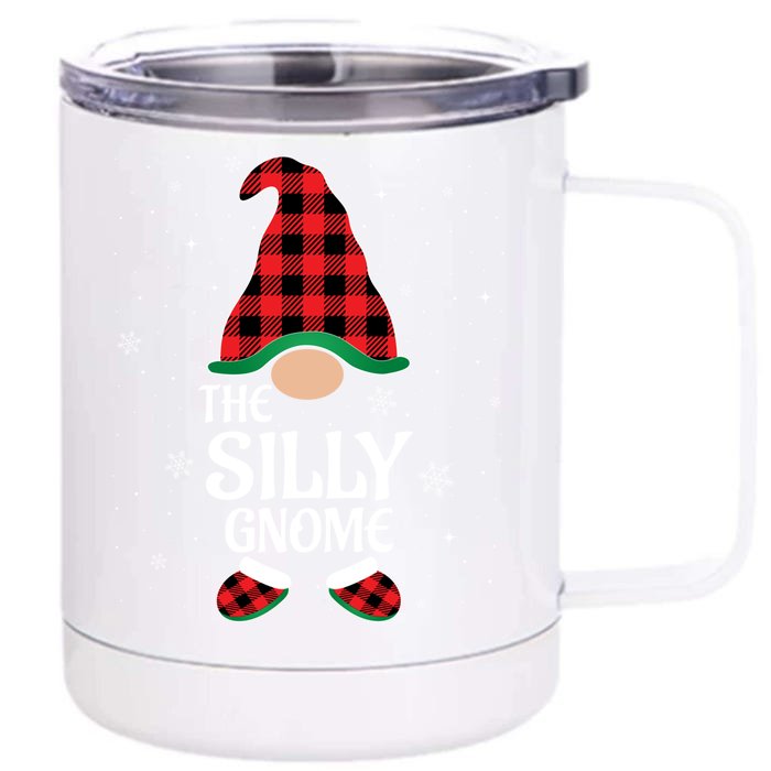 Silly Gnome Buffalo Red Plaid Matching Christmas Pajama Gift Front & Back 12oz Stainless Steel Tumbler Cup