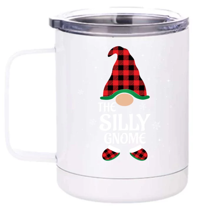 Silly Gnome Buffalo Red Plaid Matching Christmas Pajama Gift Front & Back 12oz Stainless Steel Tumbler Cup