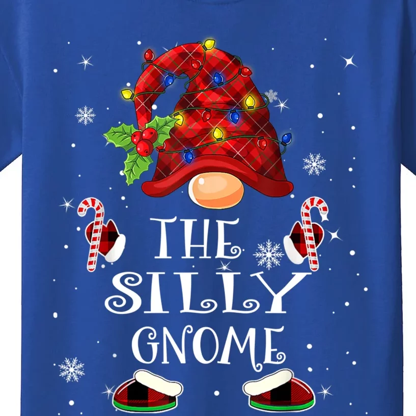 Silly Gnome Buffalo Plaid Christmas Tree Light Cute Gift Kids T-Shirt