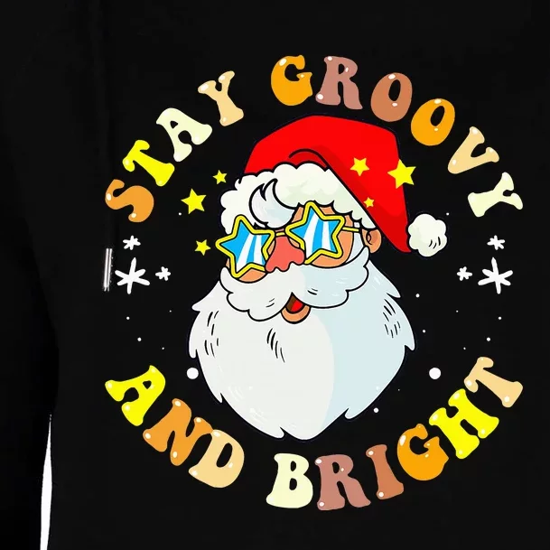 Stay Groovy & Bright Holiday Groovy Retro Christmas Womens Funnel Neck Pullover Hood