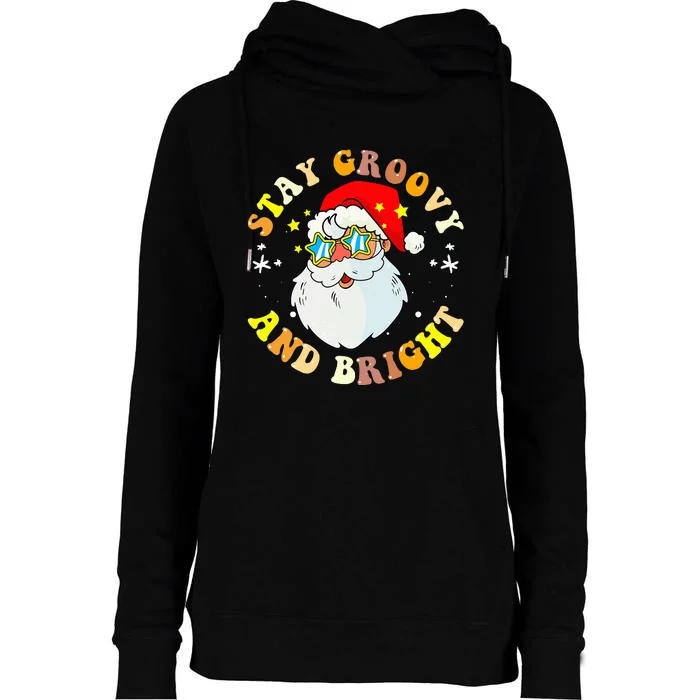 Stay Groovy & Bright Holiday Groovy Retro Christmas Womens Funnel Neck Pullover Hood