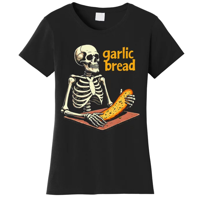 Skeleton Garlic Bread Funny Halloween Meme Ghost Women's T-Shirt