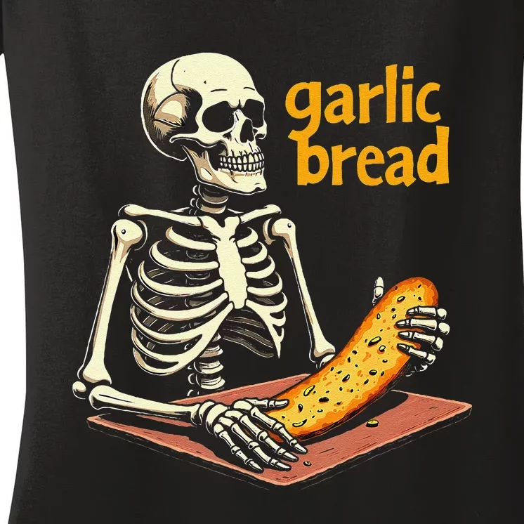 Skeleton Garlic Bread Funny Halloween Meme Ghost Women's V-Neck T-Shirt