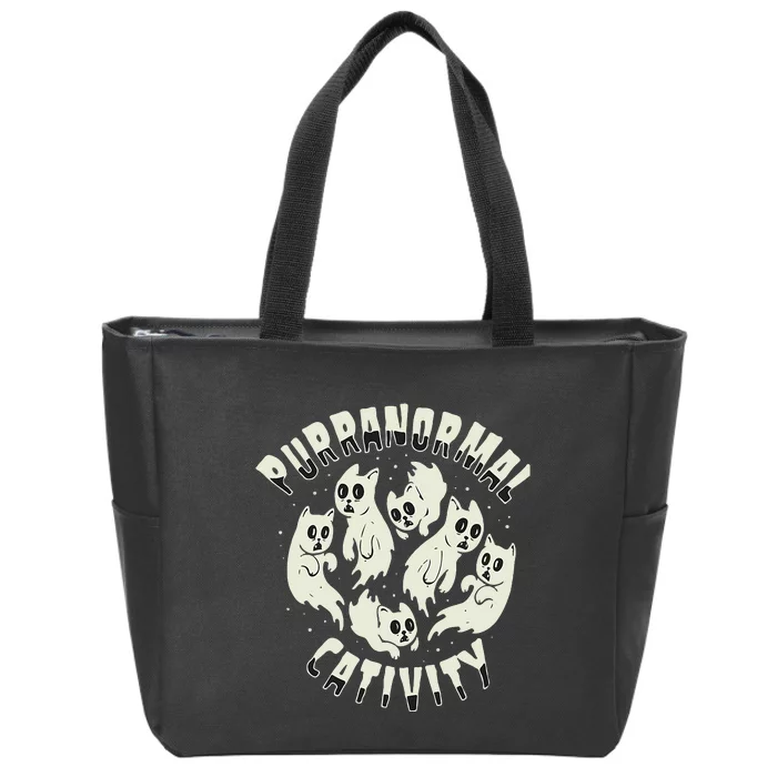 Spooky Ghost Cat Paranormal Funny Activity Zip Tote Bag