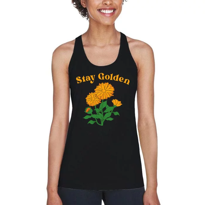 Stay Golden Cute Marigold Flowers Women's Racerback Tank