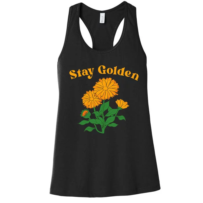 Stay Golden Cute Marigold Flowers Women's Racerback Tank