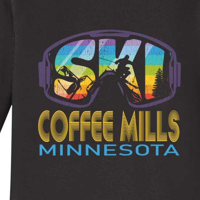 Ski Goggles Coffee Mills Minnesota Gift For Skier Baby Long Sleeve Bodysuit