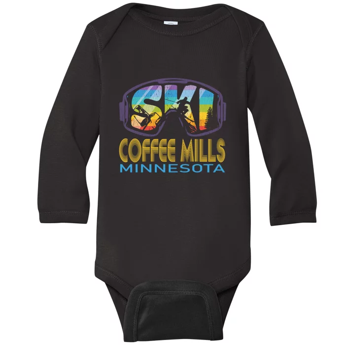 Ski Goggles Coffee Mills Minnesota Gift For Skier Baby Long Sleeve Bodysuit