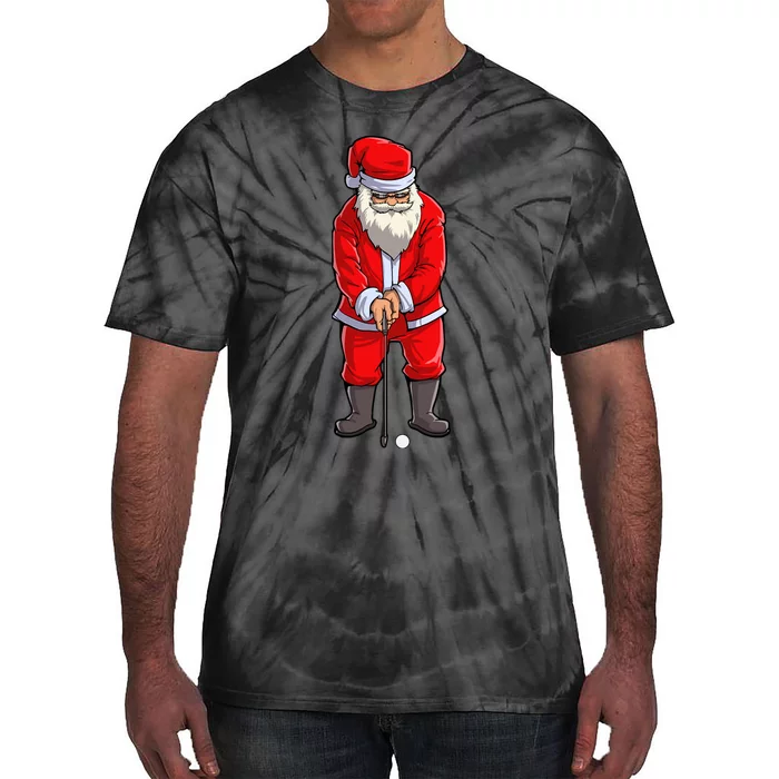 Santa Golf Club And Ball Sport Christmas Boy Golfer Golfing Tie-Dye T-Shirt