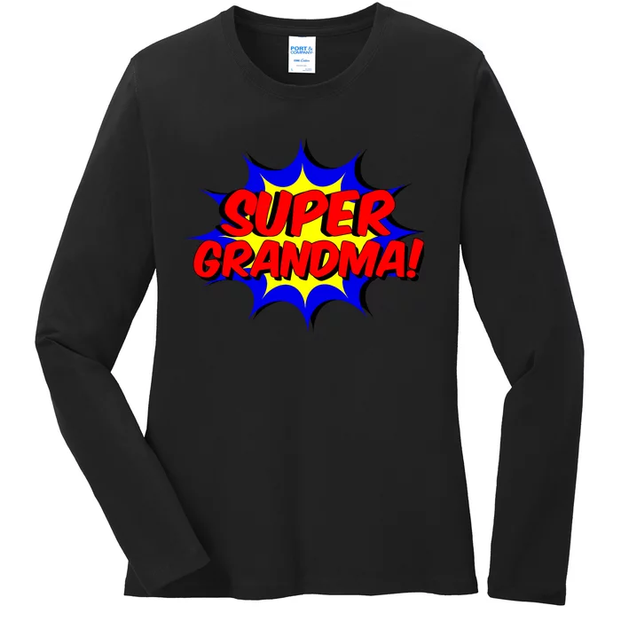 Super Grandma Comic Book Style Gift Superhero Ladies Long Sleeve Shirt