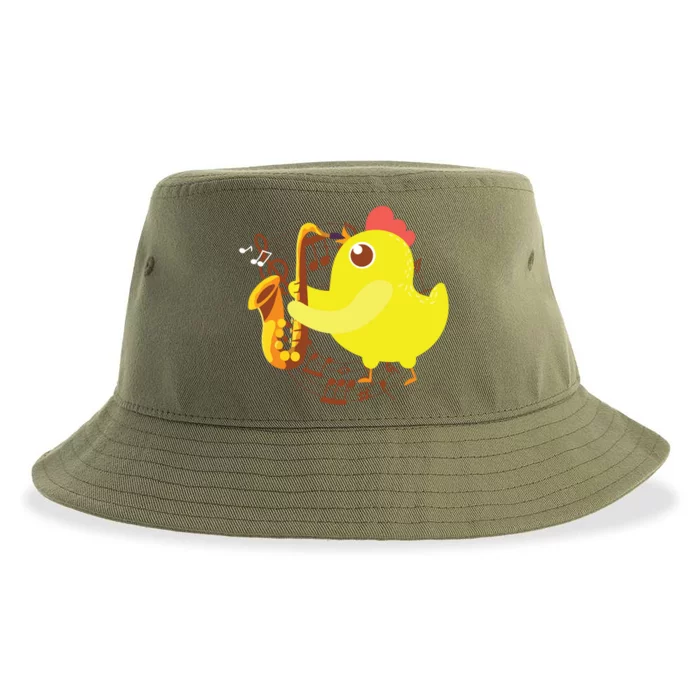 Saxophone Girl Chicken Saxophone Chick Sustainable Bucket Hat