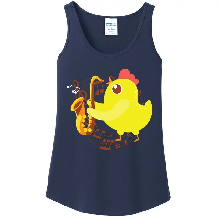 Saxophone Girl Chicken Saxophone Chick Ladies Essential Tank