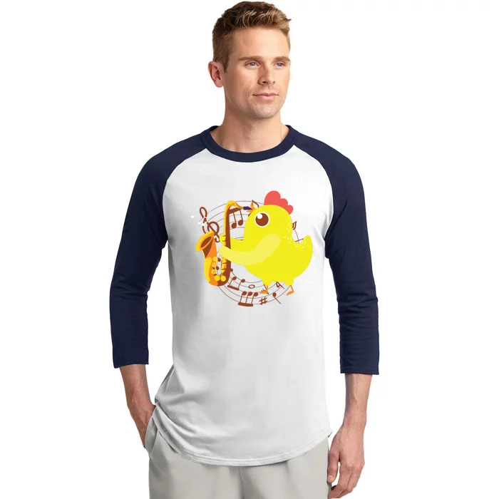 Saxophone Girl Chicken Saxophone Chick Baseball Sleeve Shirt