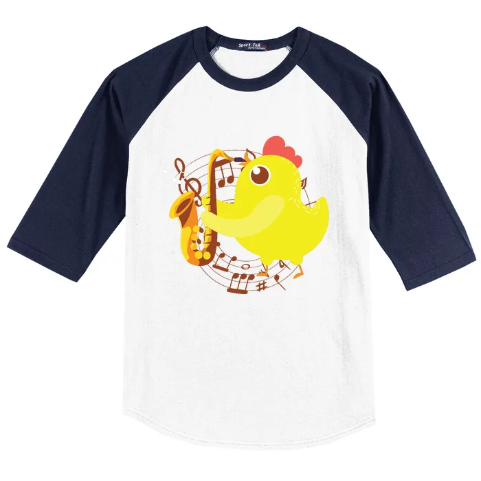 Saxophone Girl Chicken Saxophone Chick Baseball Sleeve Shirt