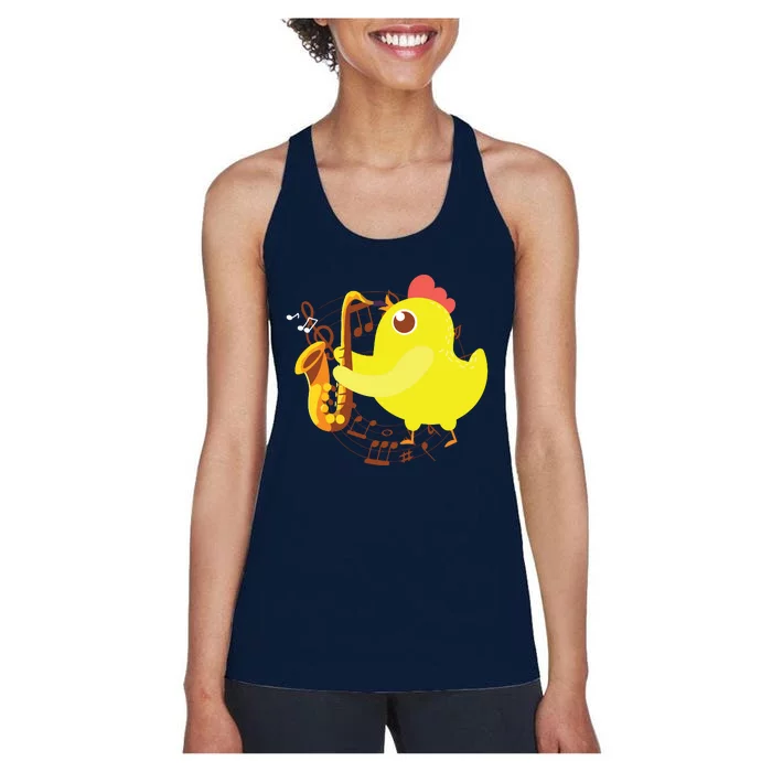 Saxophone Girl Chicken Saxophone Chick Women's Racerback Tank