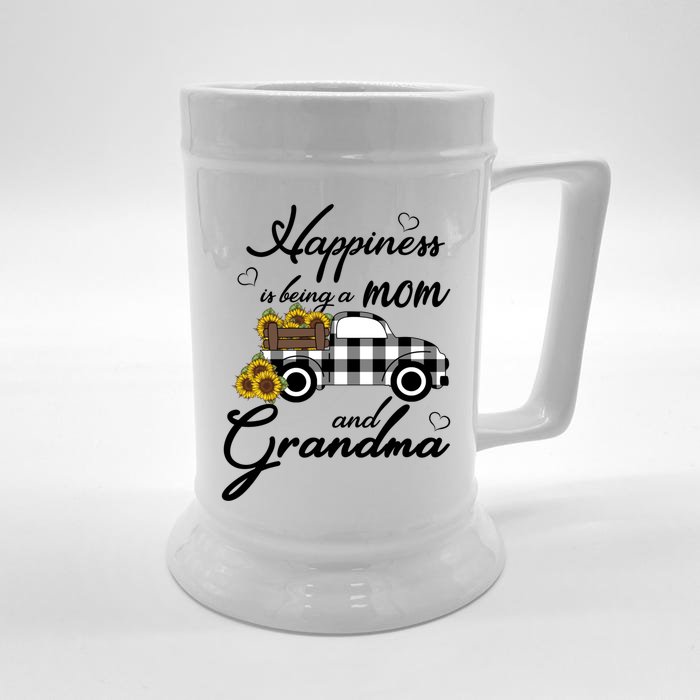 Sunflower Grandma Cute Gift Happiness Is Being A Mom And Grandma Gift Front & Back Beer Stein