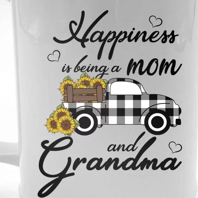 Sunflower Grandma Cute Gift Happiness Is Being A Mom And Grandma Gift Front & Back Beer Stein