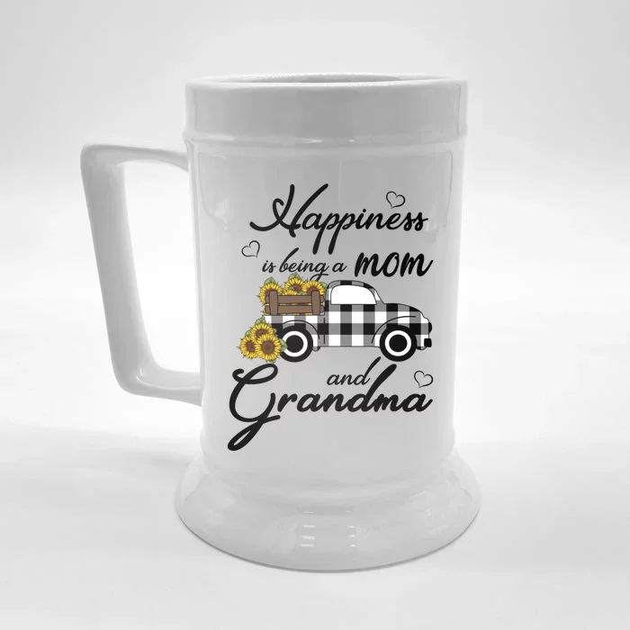 Sunflower Grandma Cute Gift Happiness Is Being A Mom And Grandma Gift Front & Back Beer Stein