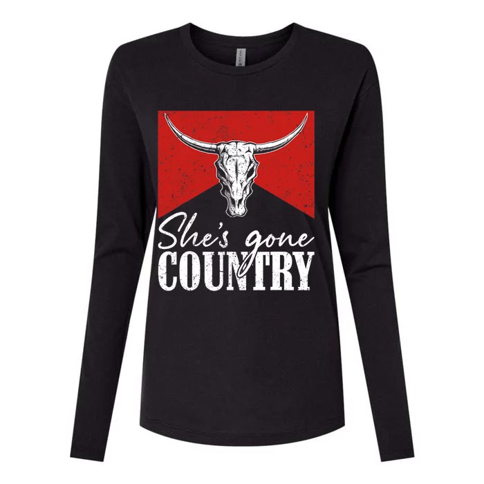 Shes Gone Country Music Howdy Rodeo Bull Skull Western Womens Cotton Relaxed Long Sleeve T-Shirt