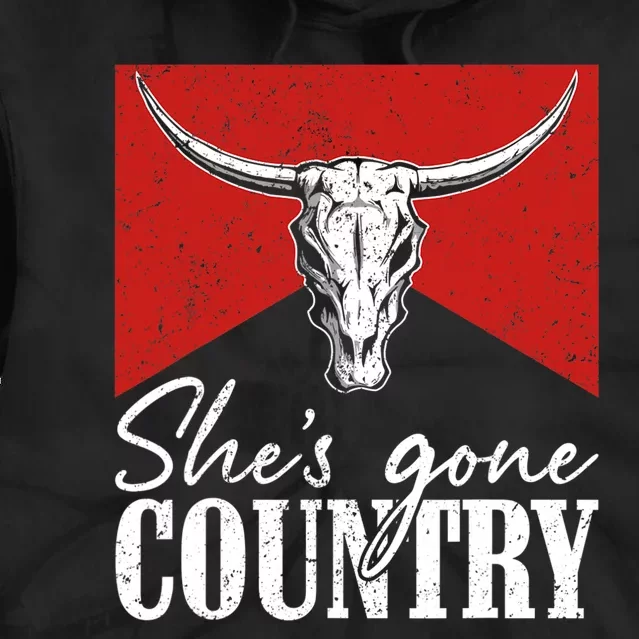 Shes Gone Country Music Howdy Rodeo Bull Skull Western Tie Dye Hoodie