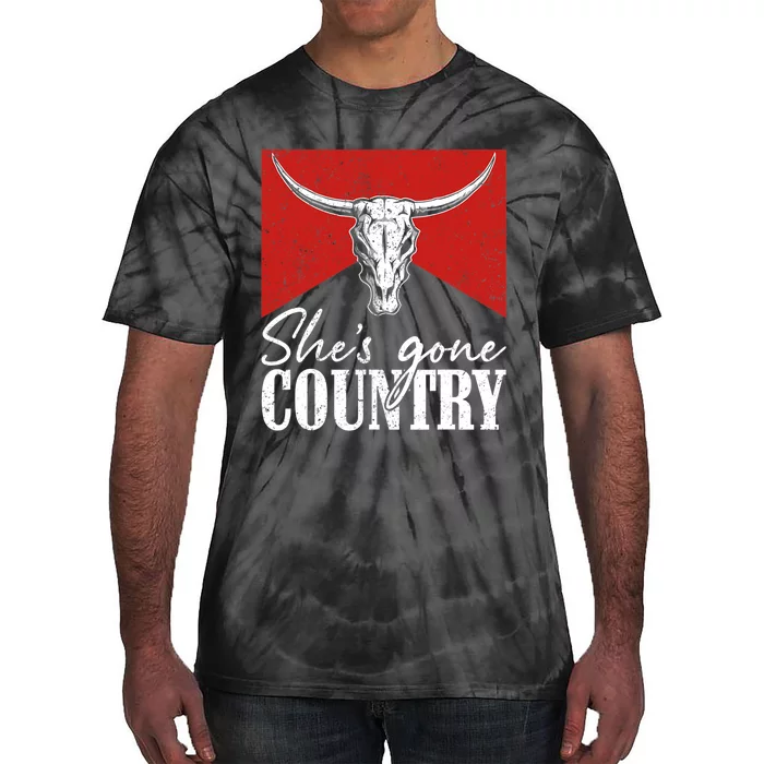 Shes Gone Country Music Howdy Rodeo Bull Skull Western Tie-Dye T-Shirt