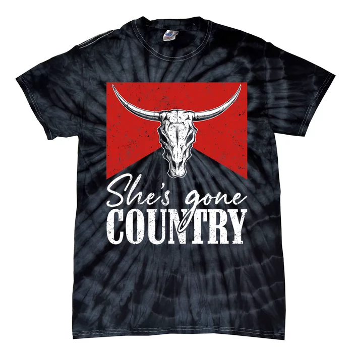 Shes Gone Country Music Howdy Rodeo Bull Skull Western Tie-Dye T-Shirt