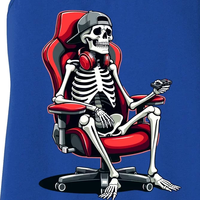 Skeleton Gamer Cool Halloween Video Gaming Chair Headset Gift Women's Racerback Tank