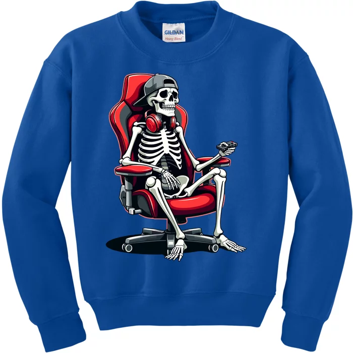 Skeleton Gamer Cool Halloween Video Gaming Chair Headset Gift Kids Sweatshirt