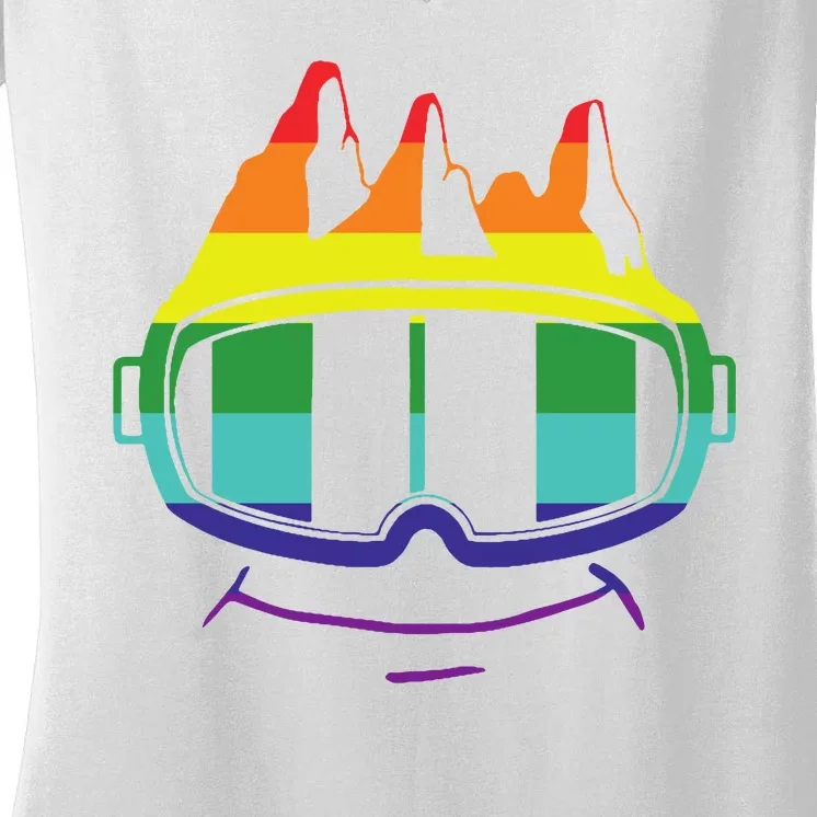 Ski Googles Colorful Skiing Sport Women's V-Neck T-Shirt