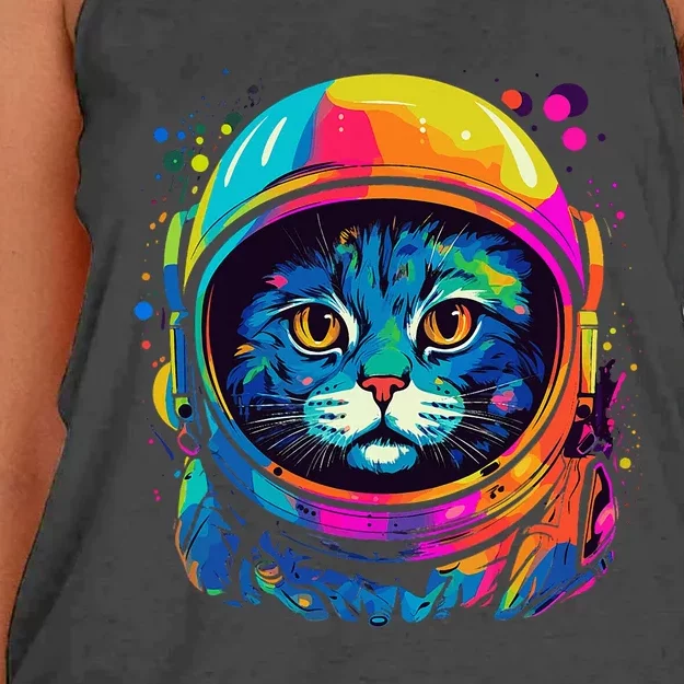 Space Gifts Cat Mom Cat Dad Astronaut Space Women's Knotted Racerback Tank