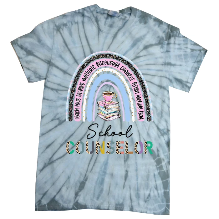 School Guidance Counselor Rainbow Leopard Back to School Tie-Dye T-Shirt