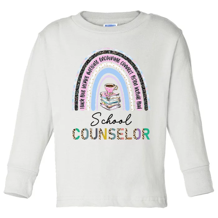 School Guidance Counselor Rainbow Leopard Back to School Toddler Long Sleeve Shirt