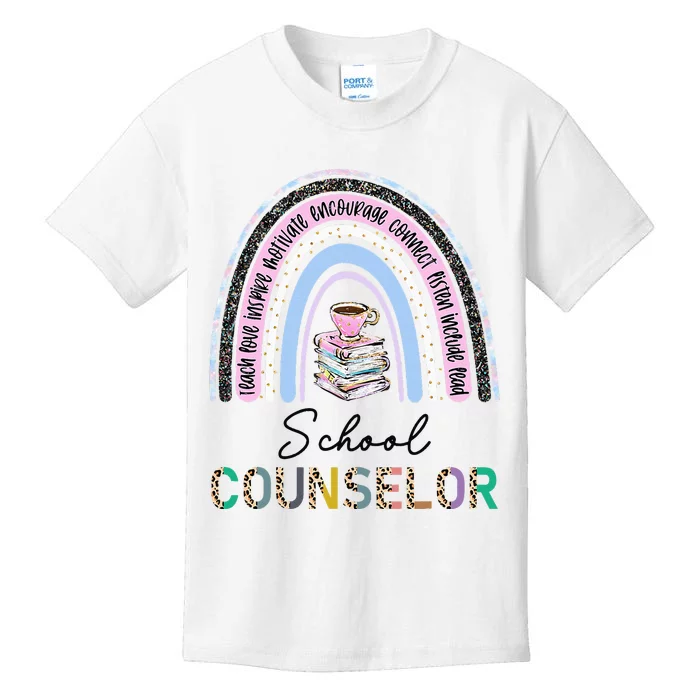 School Guidance Counselor Rainbow Leopard Back to School Kids T-Shirt