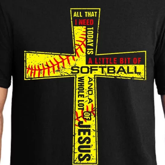 Softball Girl Christian Cross Faith I Need Softball & Jesus Pajama Set