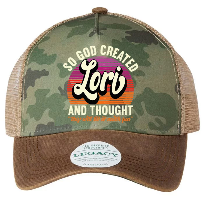 So God Created Lori Name Lori Birthday Legacy Tie Dye Trucker Hat