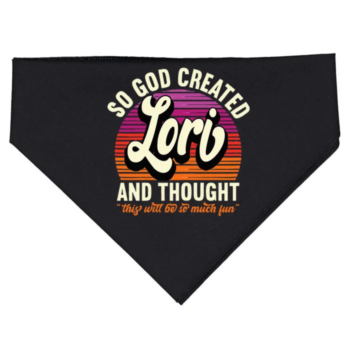 So God Created Lori Name Lori Birthday USA-Made Doggie Bandana