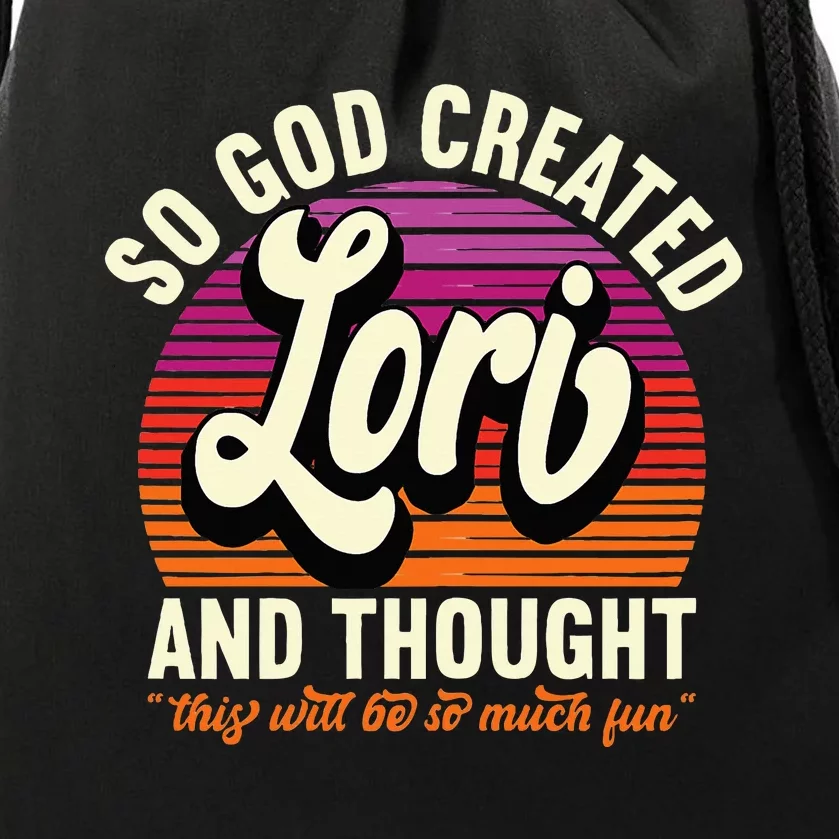 So God Created Lori Name Lori Birthday Drawstring Bag