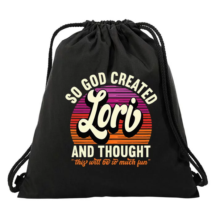 So God Created Lori Name Lori Birthday Drawstring Bag