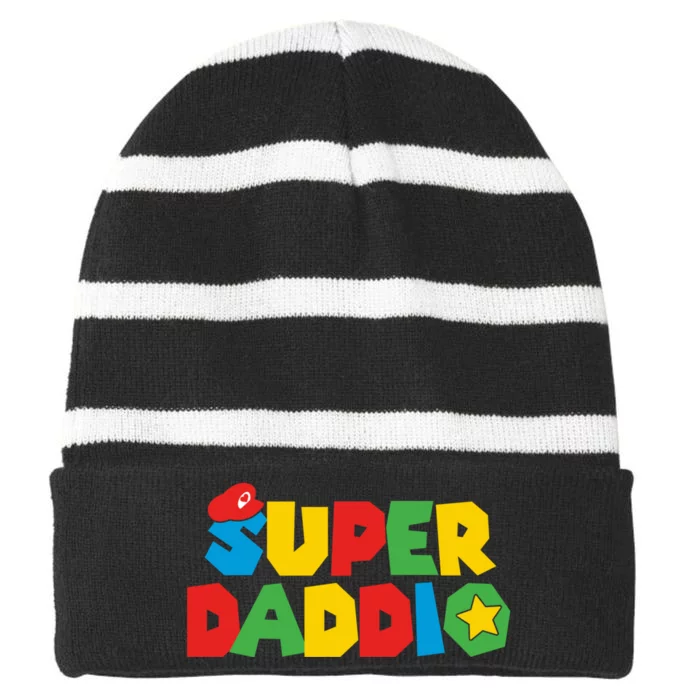 Super Gamer Dad Unleashed: Celebrating Fatherly Powers Striped Beanie with Solid Band