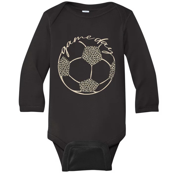 Soccer Game Day Women Leopard Cheetah Print Soccer Fan Baby Long Sleeve Bodysuit