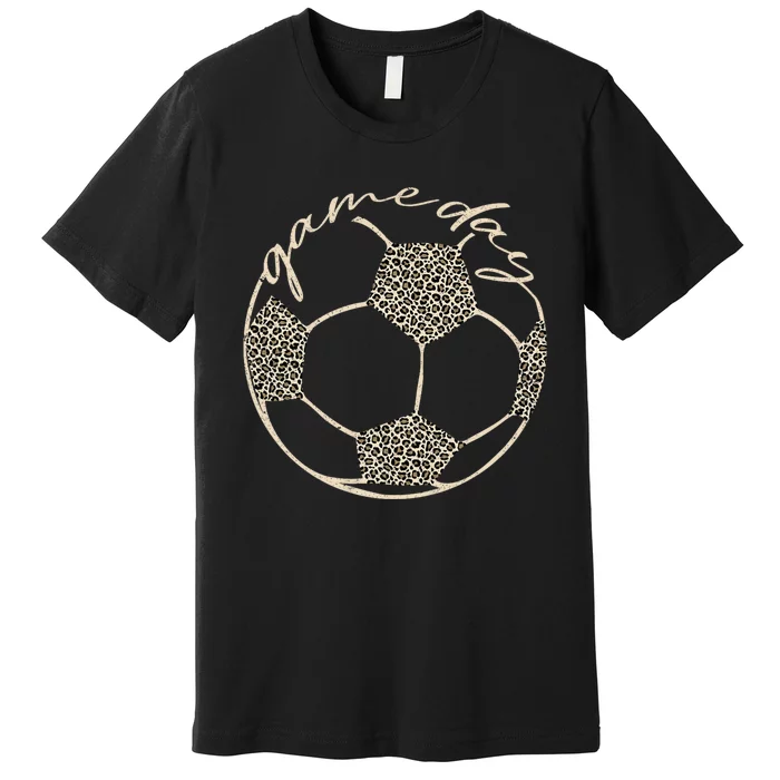 Soccer Game Day Women Leopard Cheetah Print Soccer Fan Premium T-Shirt