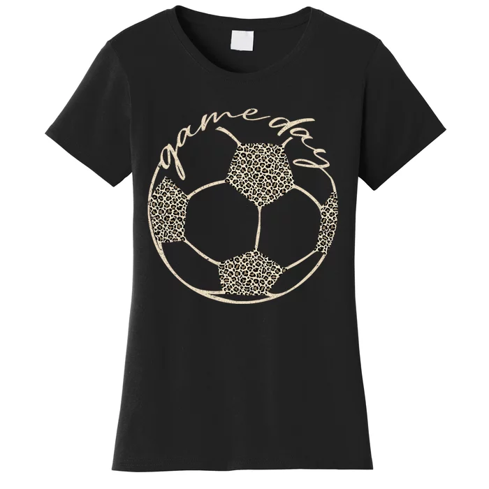 Soccer Game Day Women Leopard Cheetah Print Soccer Fan Women's T-Shirt