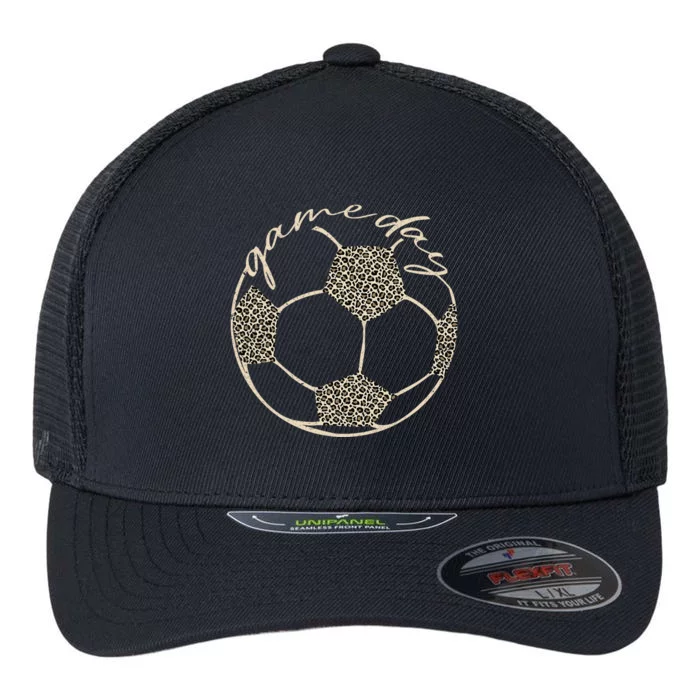 Soccer Game Day Women Leopard Cheetah Print Soccer Fan Flexfit Unipanel Trucker Cap