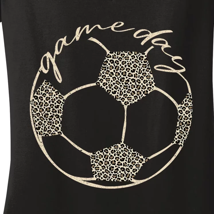 Soccer Game Day Women Leopard Cheetah Print Soccer Fan Women's V-Neck T-Shirt