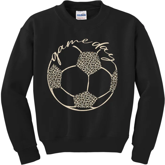 Soccer Game Day Women Leopard Cheetah Print Soccer Fan Kids Sweatshirt