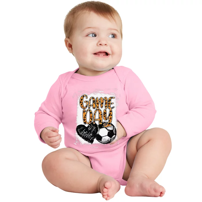 Soccer Game Day Women Leopard Cheetah Print Soccer Fan Baby Long Sleeve Bodysuit