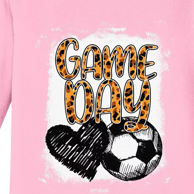 Soccer Game Day Women Leopard Cheetah Print Soccer Fan Baby Long Sleeve Bodysuit