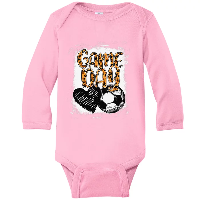 Soccer Game Day Women Leopard Cheetah Print Soccer Fan Baby Long Sleeve Bodysuit