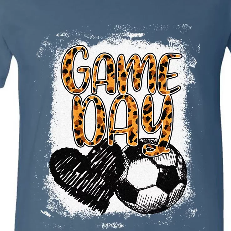 Soccer Game Day Women Leopard Cheetah Print Soccer Fan V-Neck T-Shirt